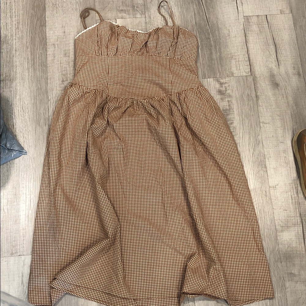 Brown Gingham Sundress with Spaghetti Straps